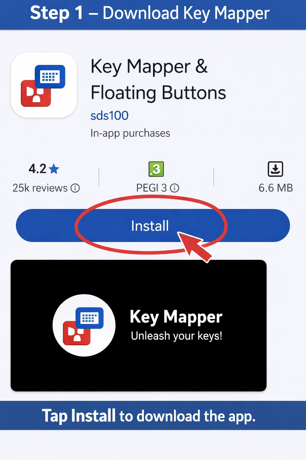 Key Mapper listing on Google Play with Install highlighted