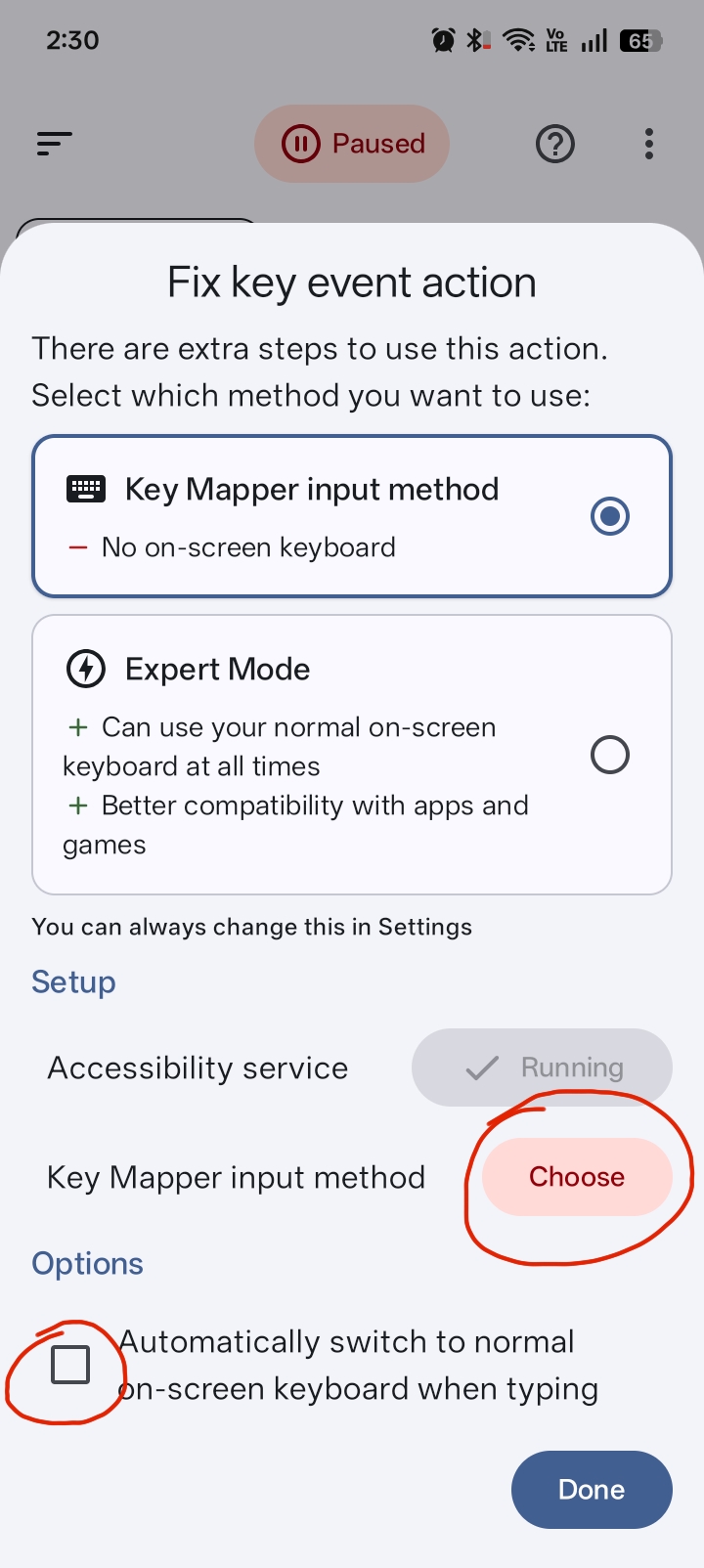 Fix key event action dialog with Key Mapper input method